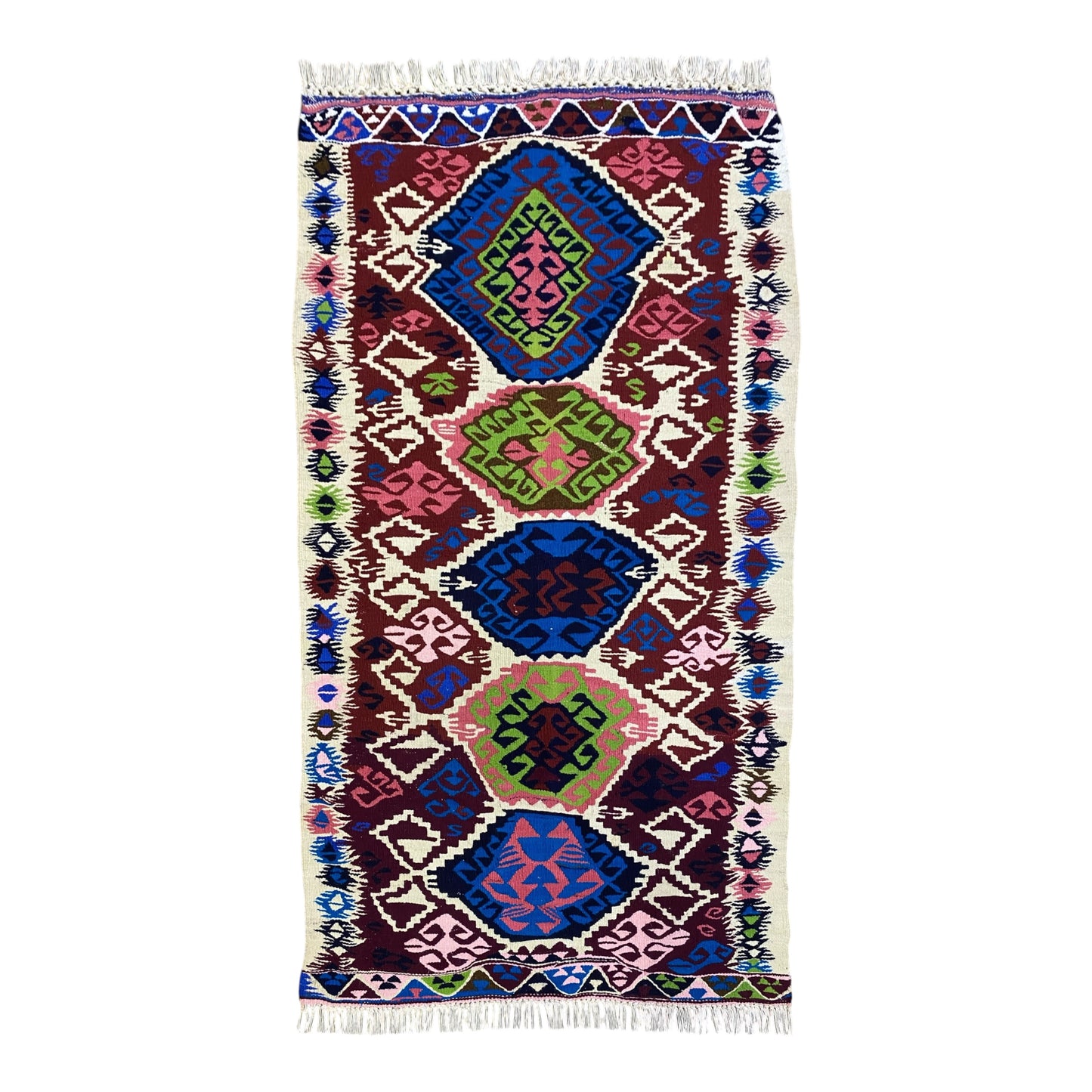 Colorful Vintage Turkish Boho Kilim Rug