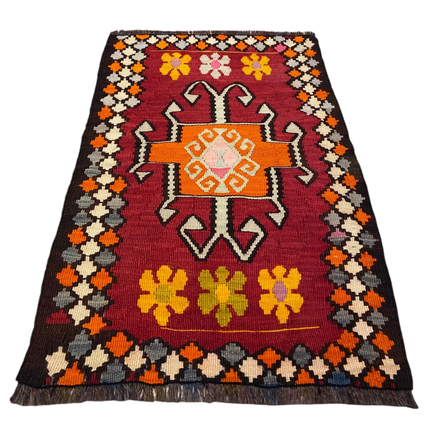 East Anatolian Small Boho Erzurum Kelim Rug