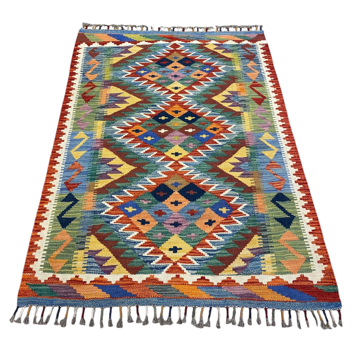 Best Quality Geometric Kilim Rug with Blue Green