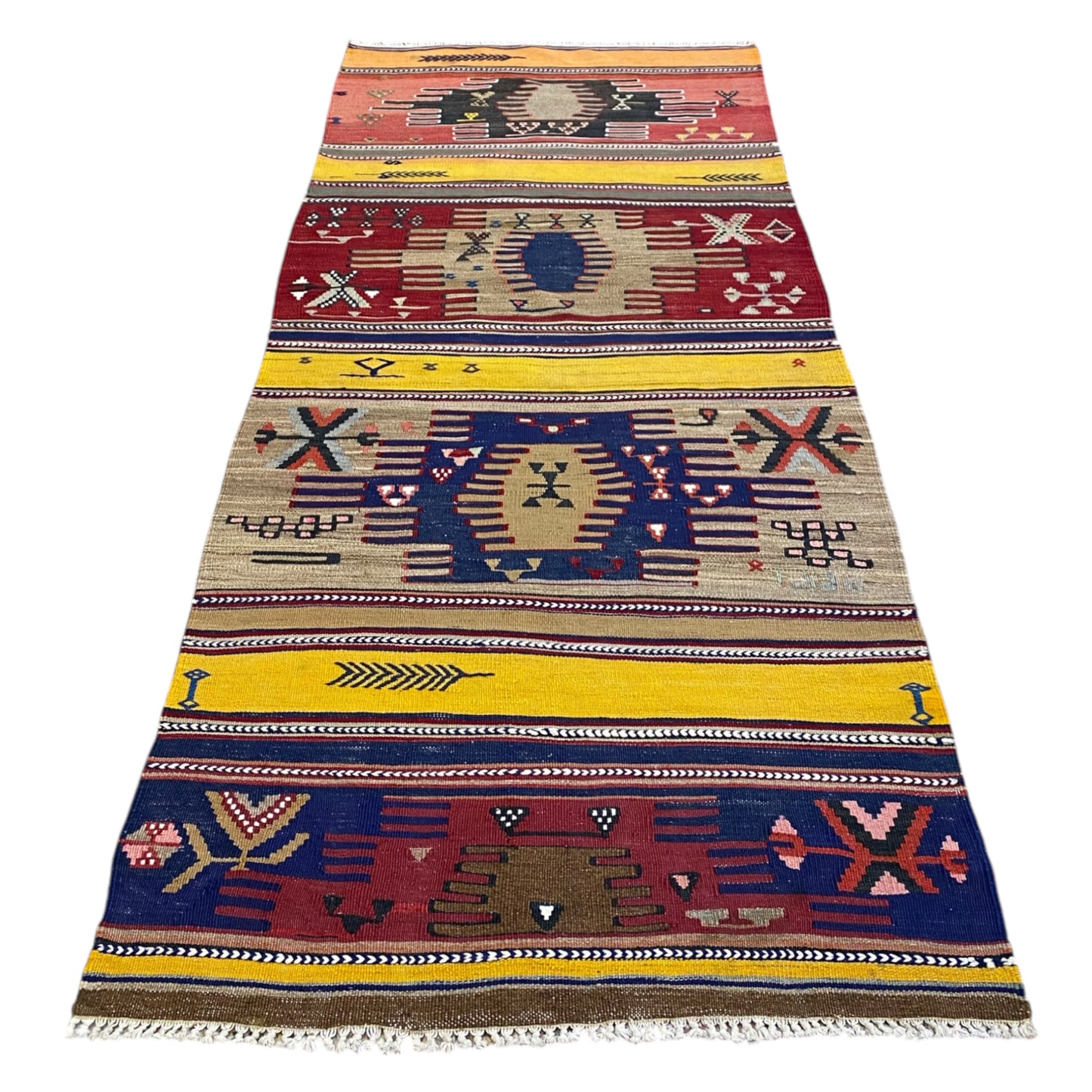 3'x7' Central Anatolian Cappadocia Kilim Rug