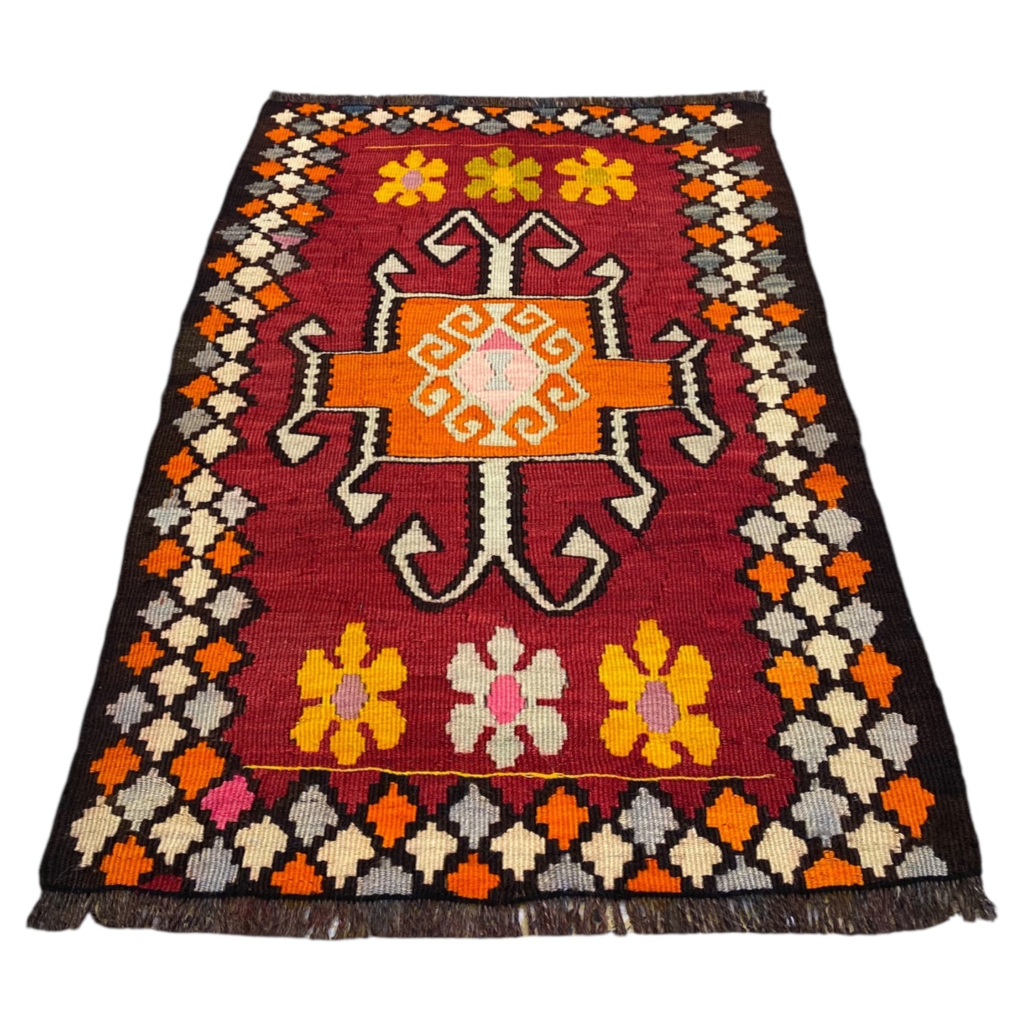East Anatolian Small Boho Erzurum Kelim Rug