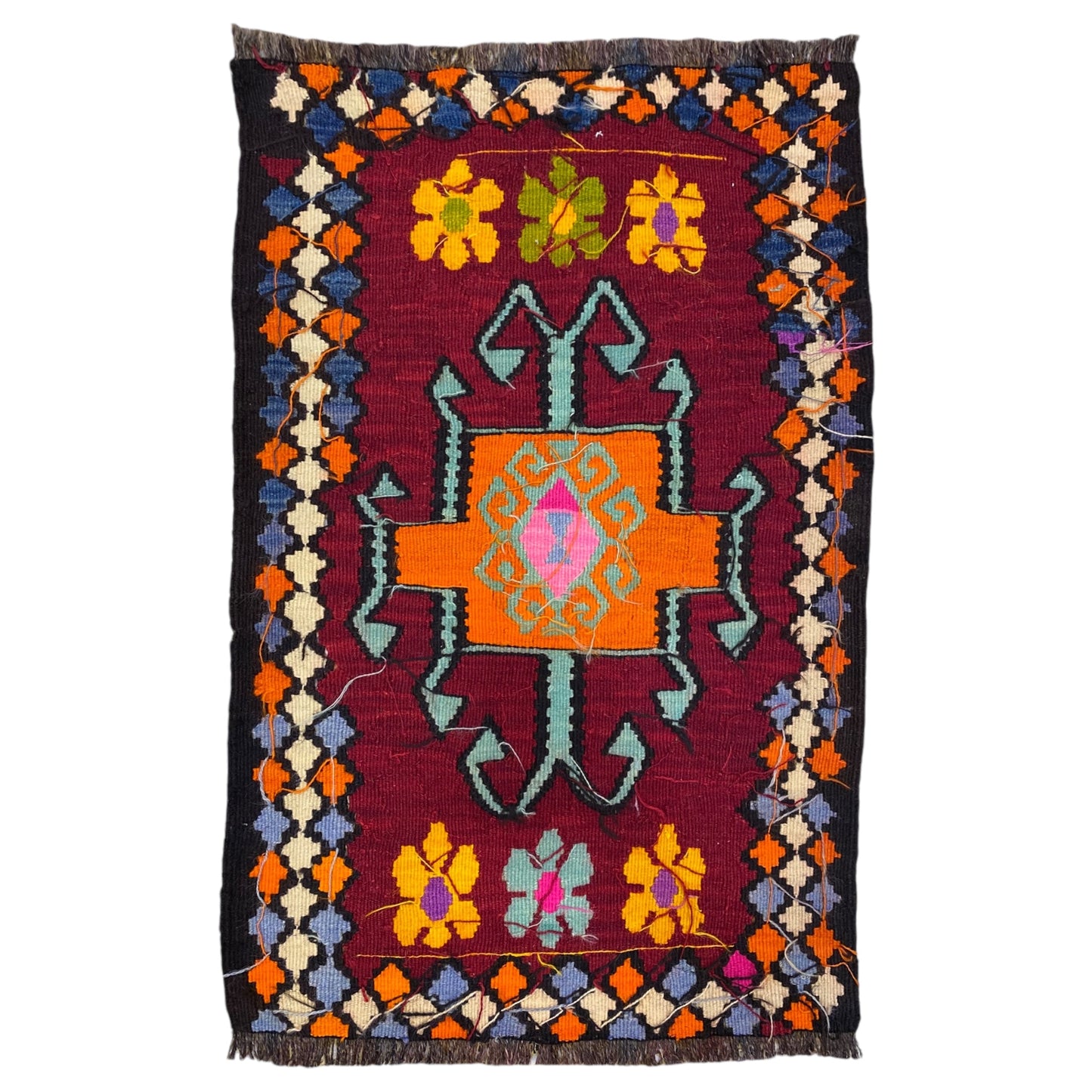East Anatolian Small Boho Erzurum Kelim Rug