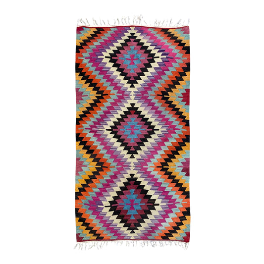 Vintage Geometric Boho Manastir Kelim Rug