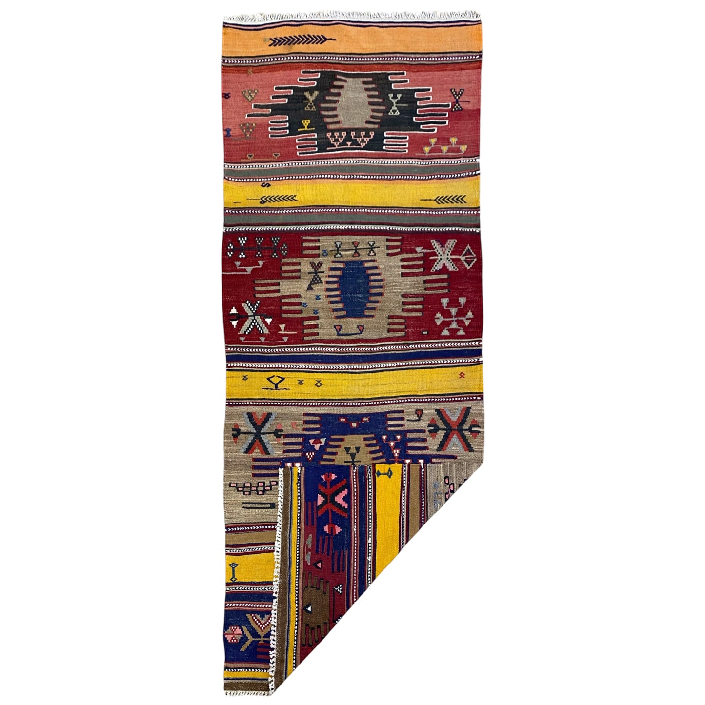 3'x7' Central Anatolian Cappadocia Kilim Rug