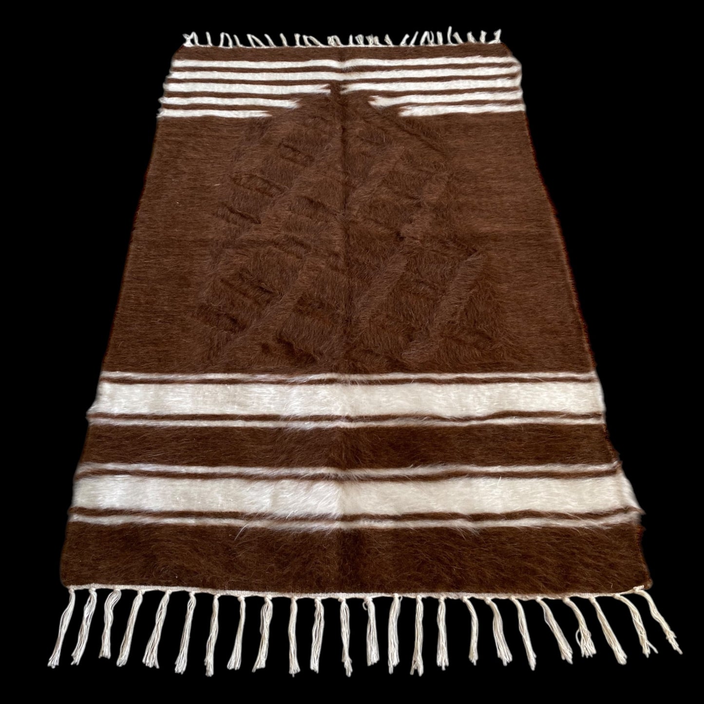 Alfombra de oración Kilim con manta de mohair y angora turca marrón