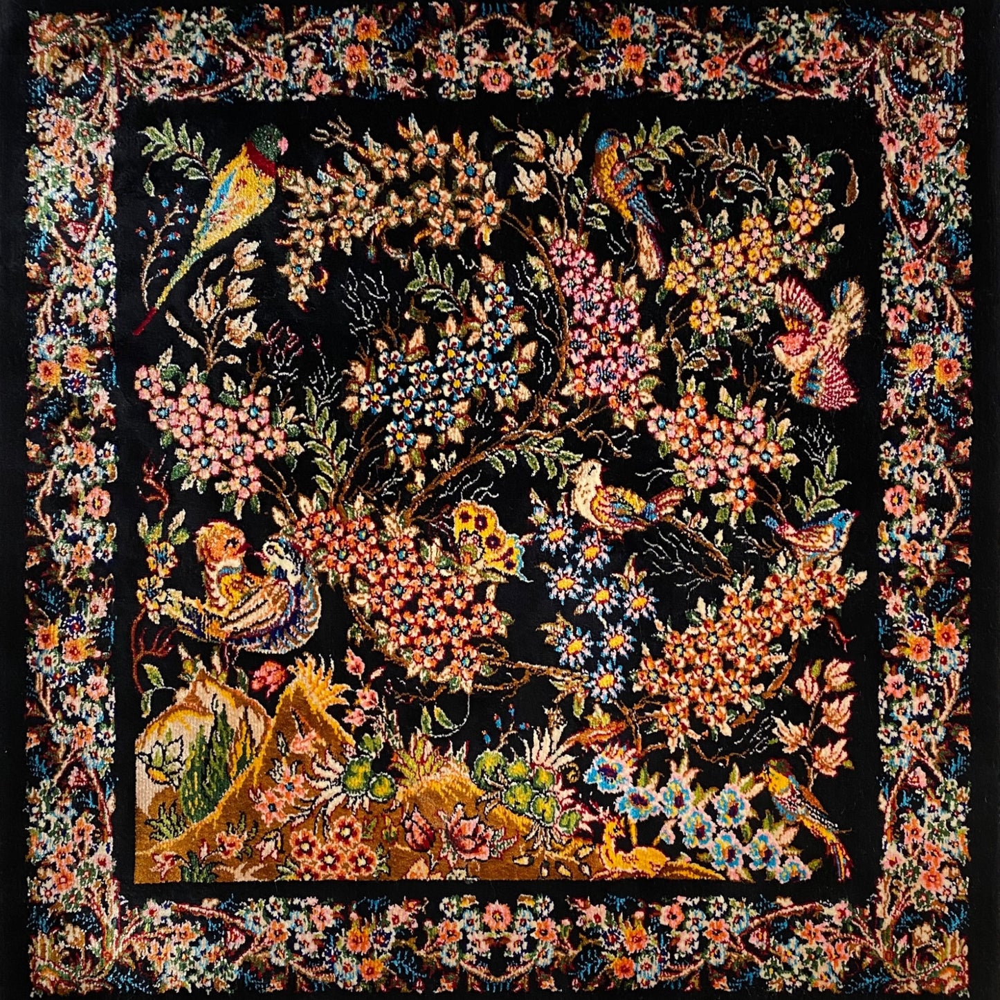 Pictorial Silk Rug with Tree Of Life & Bird Design