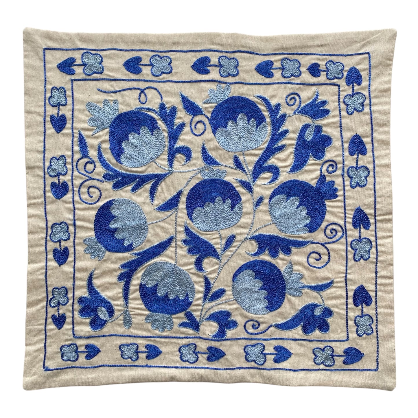 Shades of Blue Suzani Pillow Cover