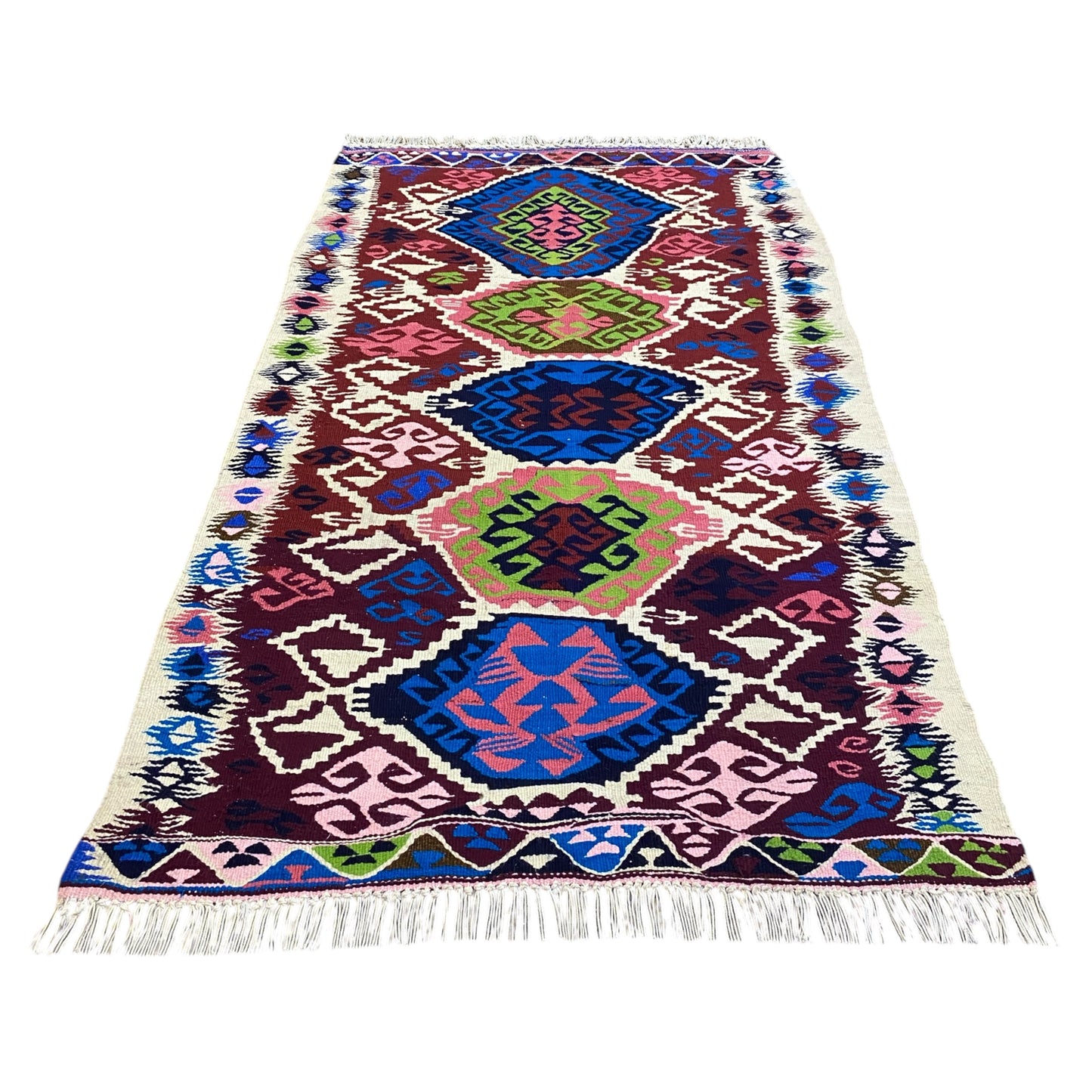 Colorful Vintage Turkish Boho Kilim Rug