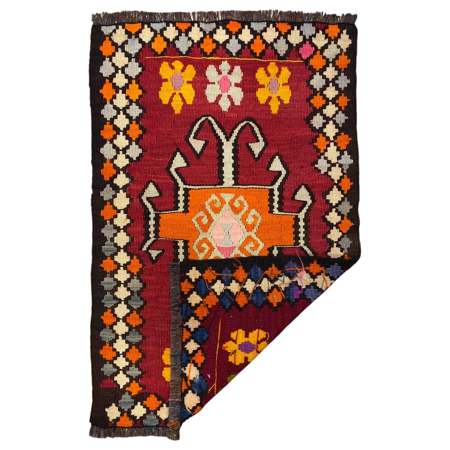 East Anatolian Small Boho Erzurum Kelim Rug