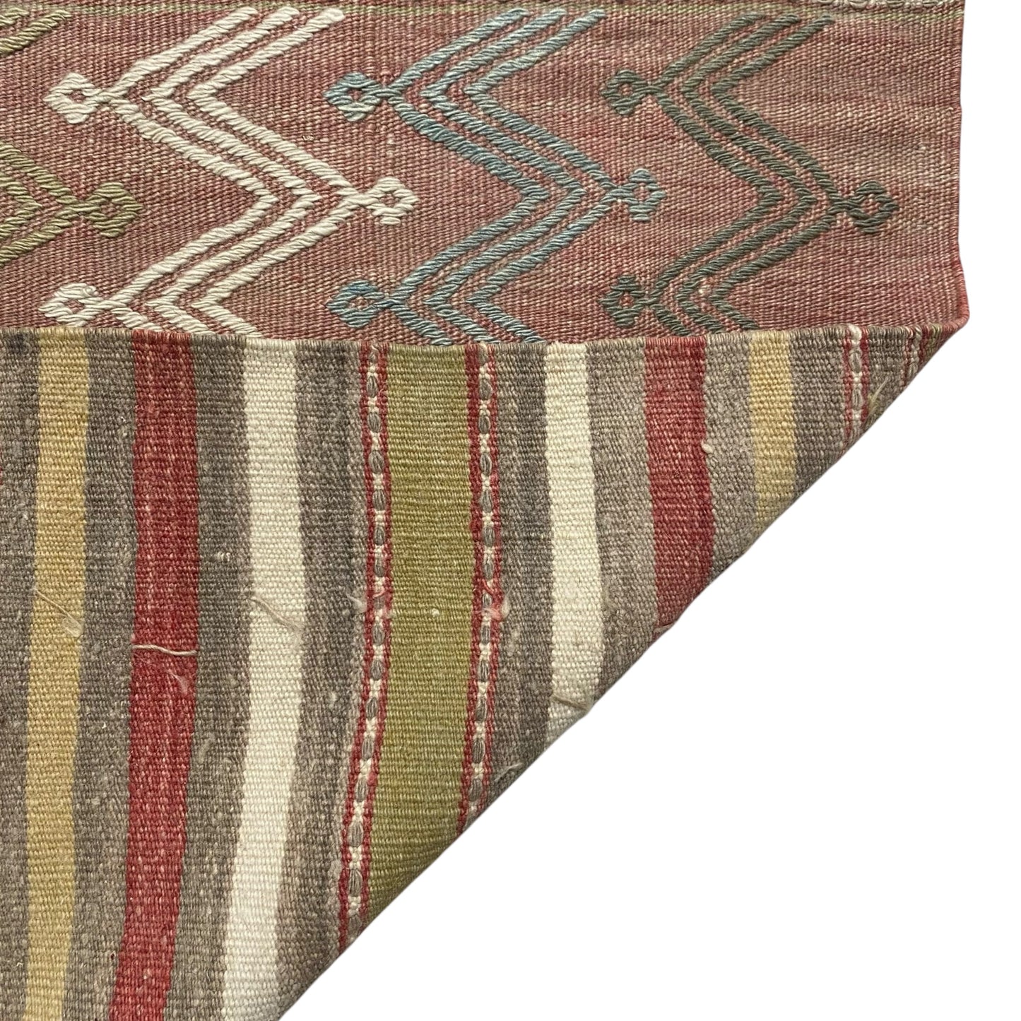 Muted Color Pastel Turkish Kilim Cicim Rug by Kilim Art Gallery - Kilim Art Gallery