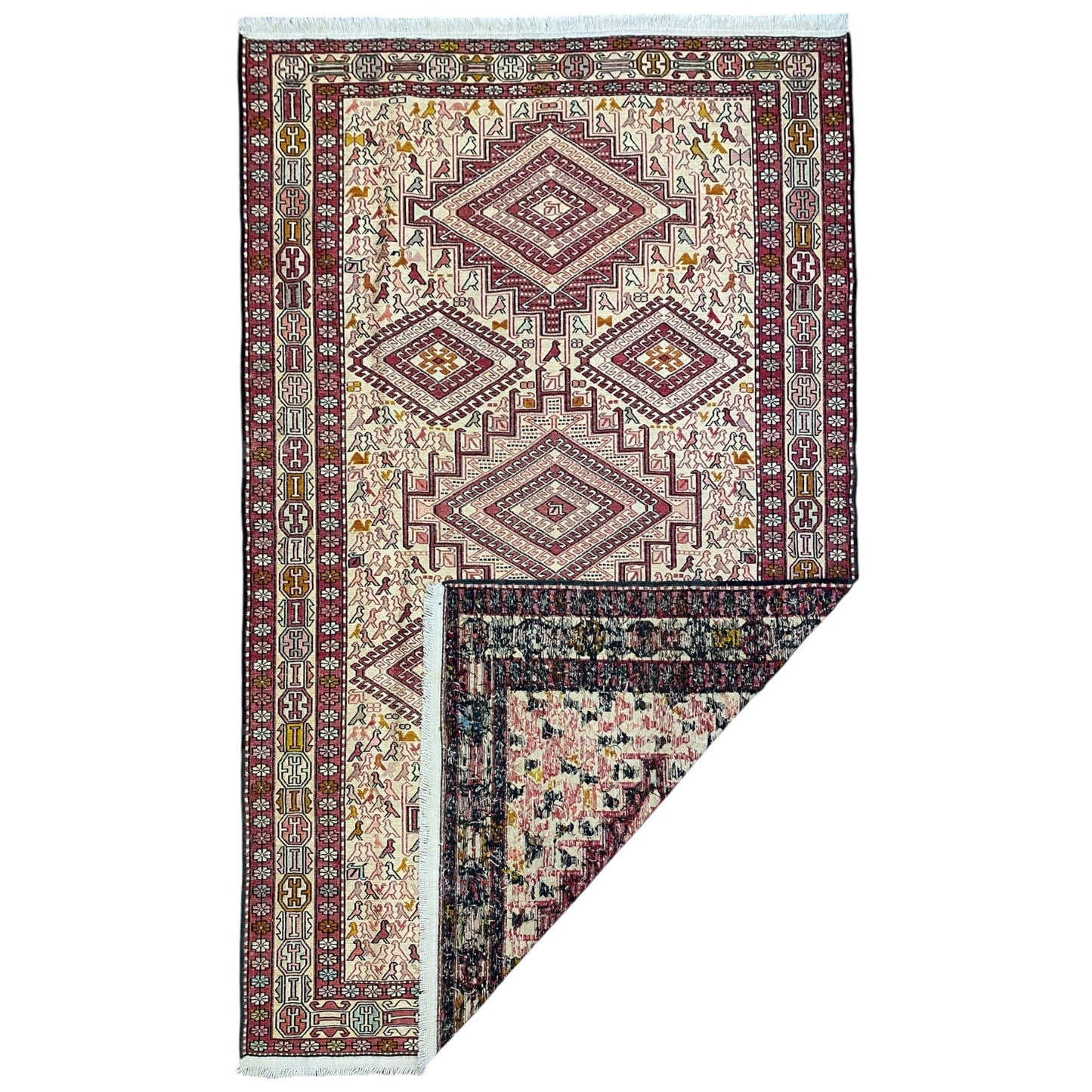 Noah's Ark Design Silk Soumak Rug - Kilim Art Gallery