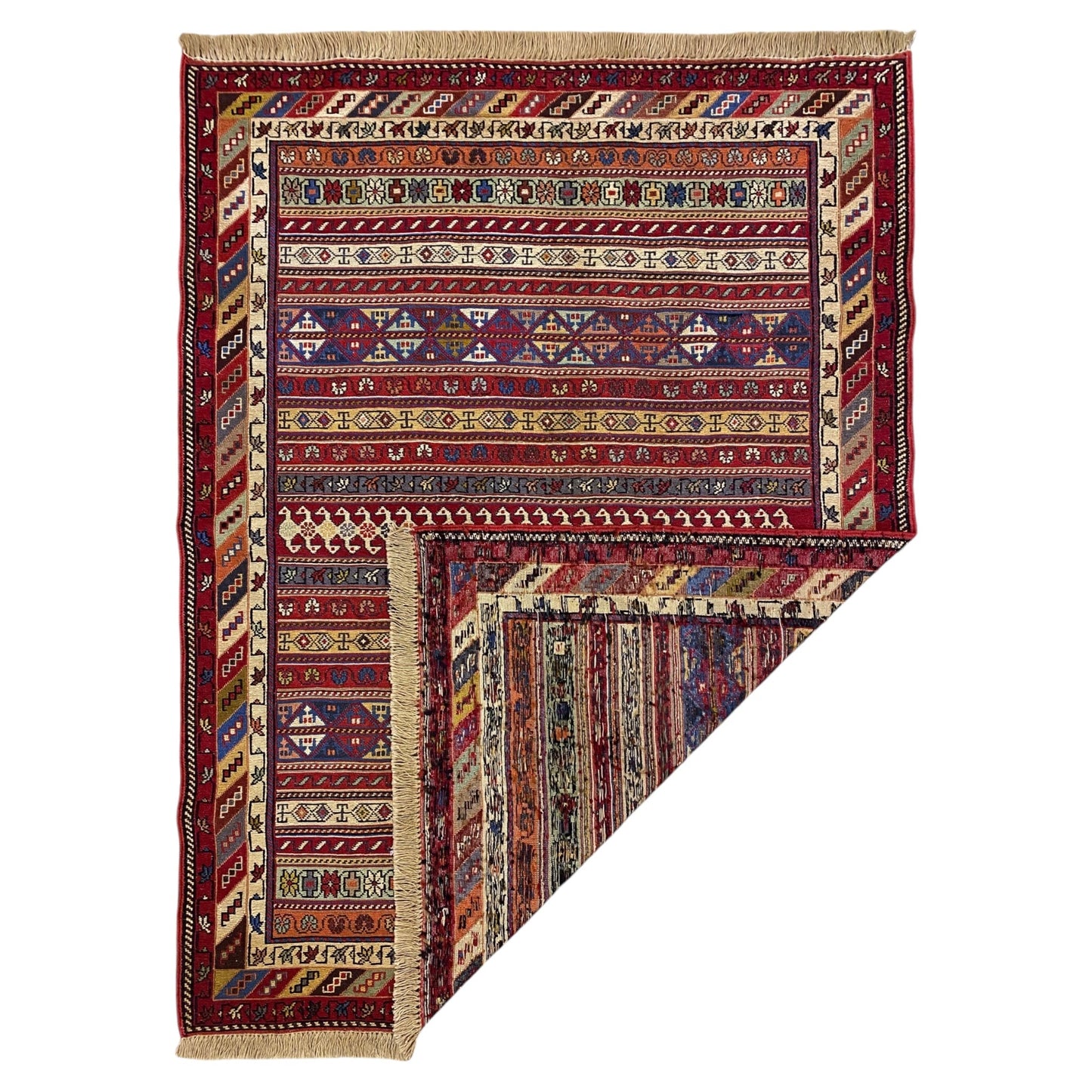 Striped Geometric Design Soumak Rug - Kilim Art Gallery
