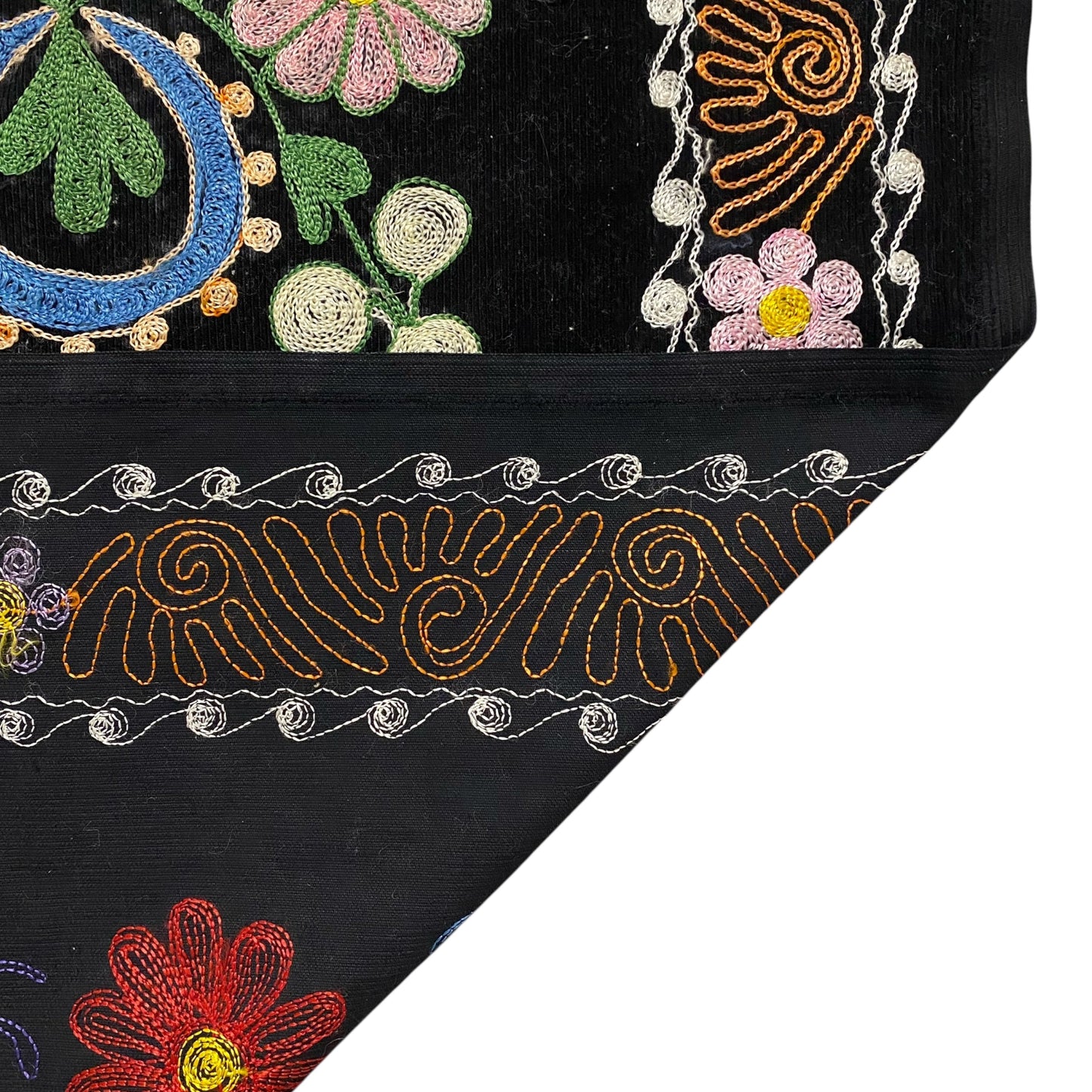 Vintage Black Velvet Suzani Wall Hanging - Kilim Art Gallery