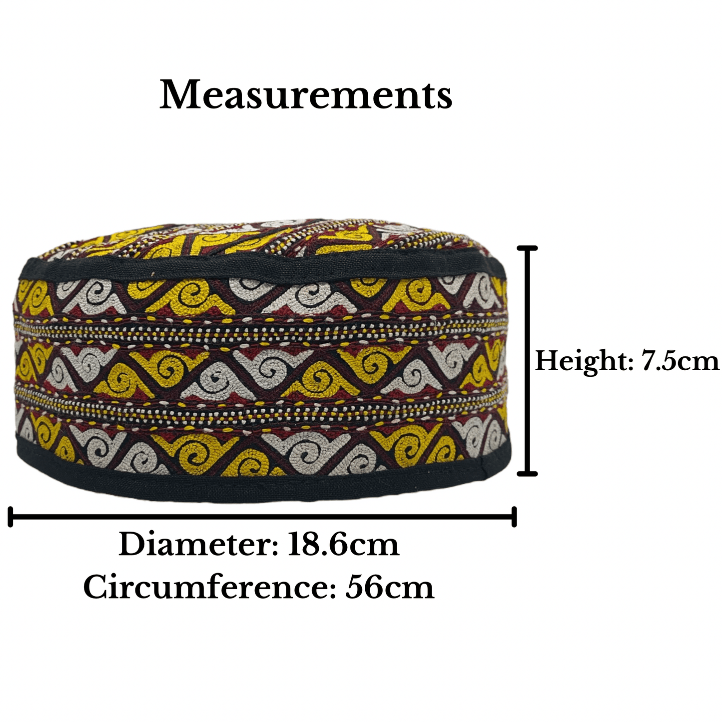 Yellow White Embroidered Tribal Turkmen Hat - Kilim Art Gallery