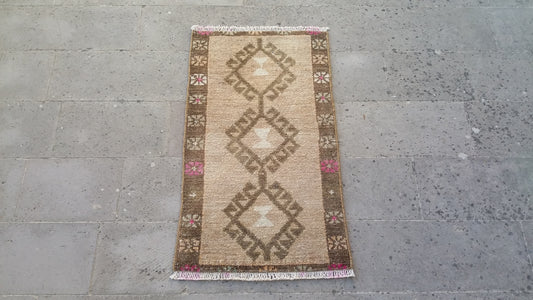 Vintage Muted Pastel Color Small Turkish Rug