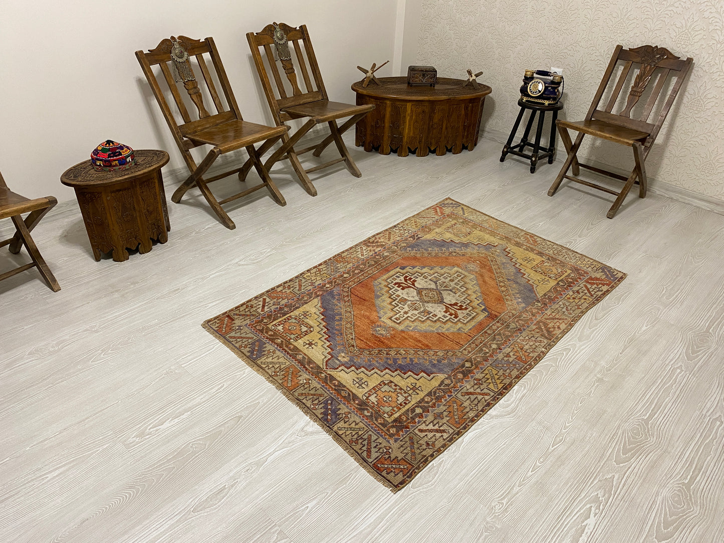Terracotta Vintage Turkish Oushak Carpet Rug