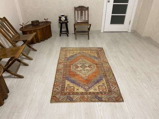 Terracotta Vintage Turkish Oushak Carpet Rug