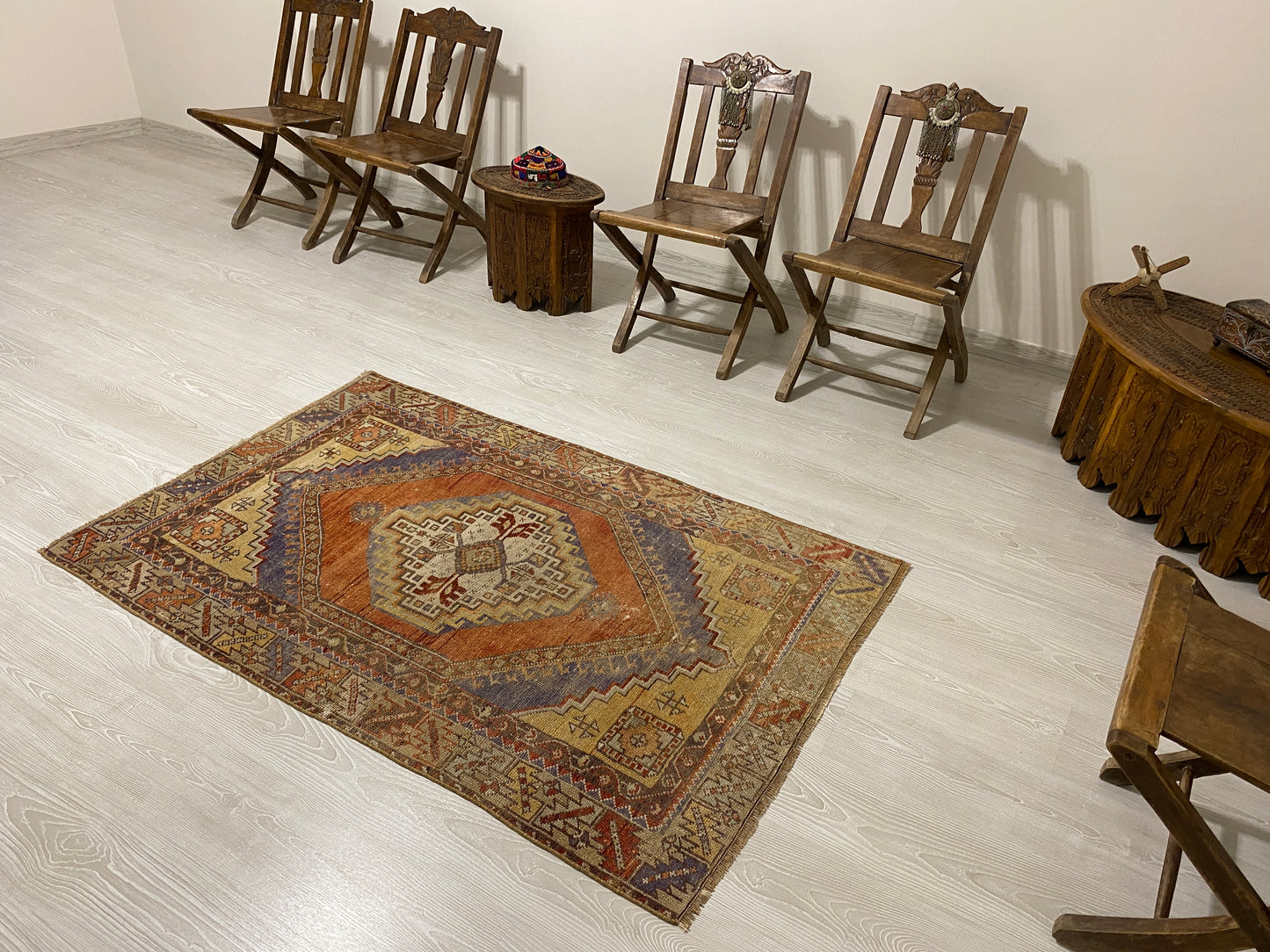 Terracotta Vintage Turkish Oushak Carpet Rug