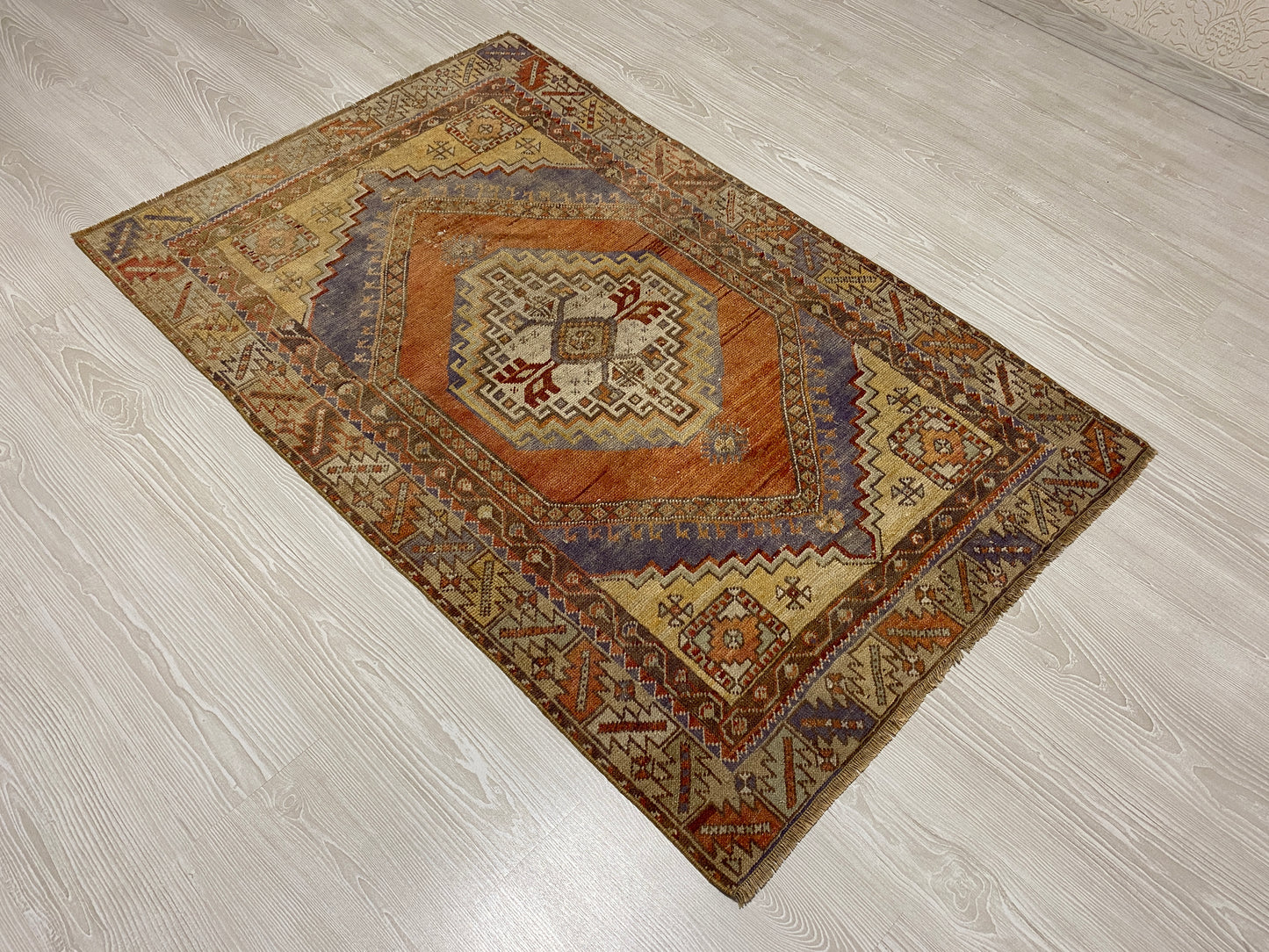 Terracotta Vintage Turkish Oushak Carpet Rug