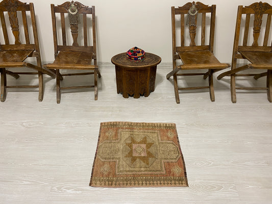 Small Muted Color Vintage Tribal Caucasian Rug