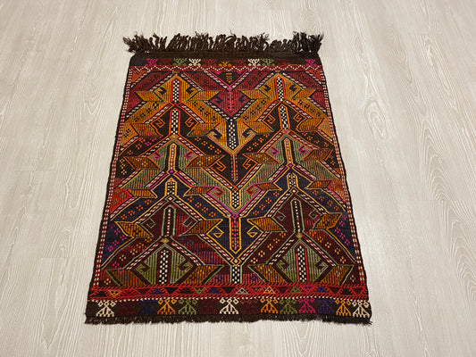 Turkish Nomadic Cicim Embroidered Kelim Rug