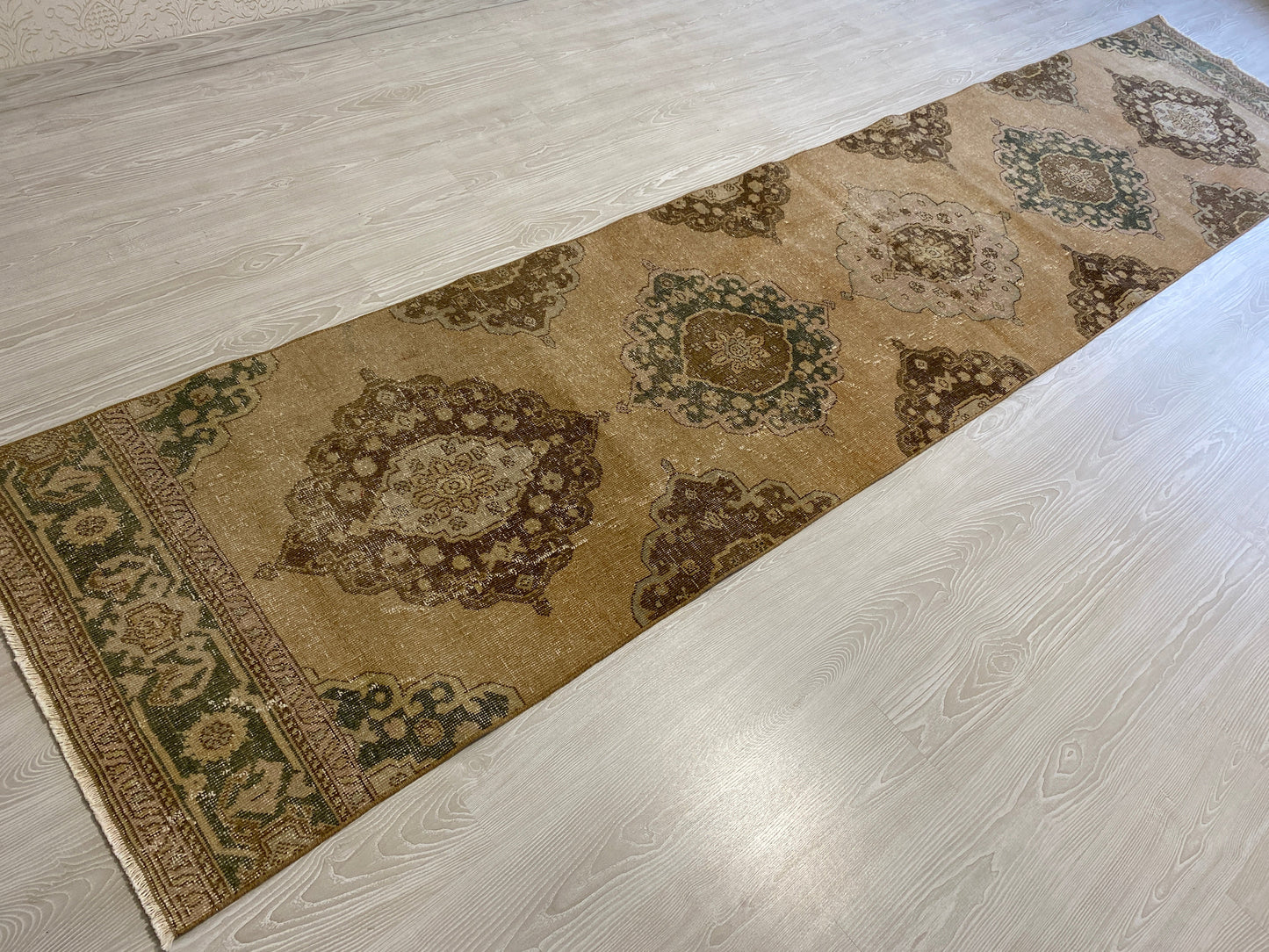 Extra Long Muted Color Turkish Oushak Runner Rug - Kilim Art Gallery