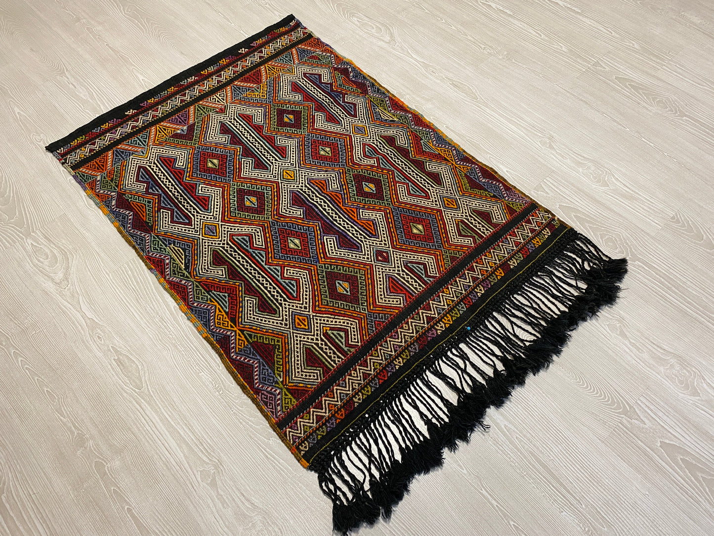 Nomadic Dazkiri Cicim Jijim with Ram's Horn Design - Kilim Art Gallery