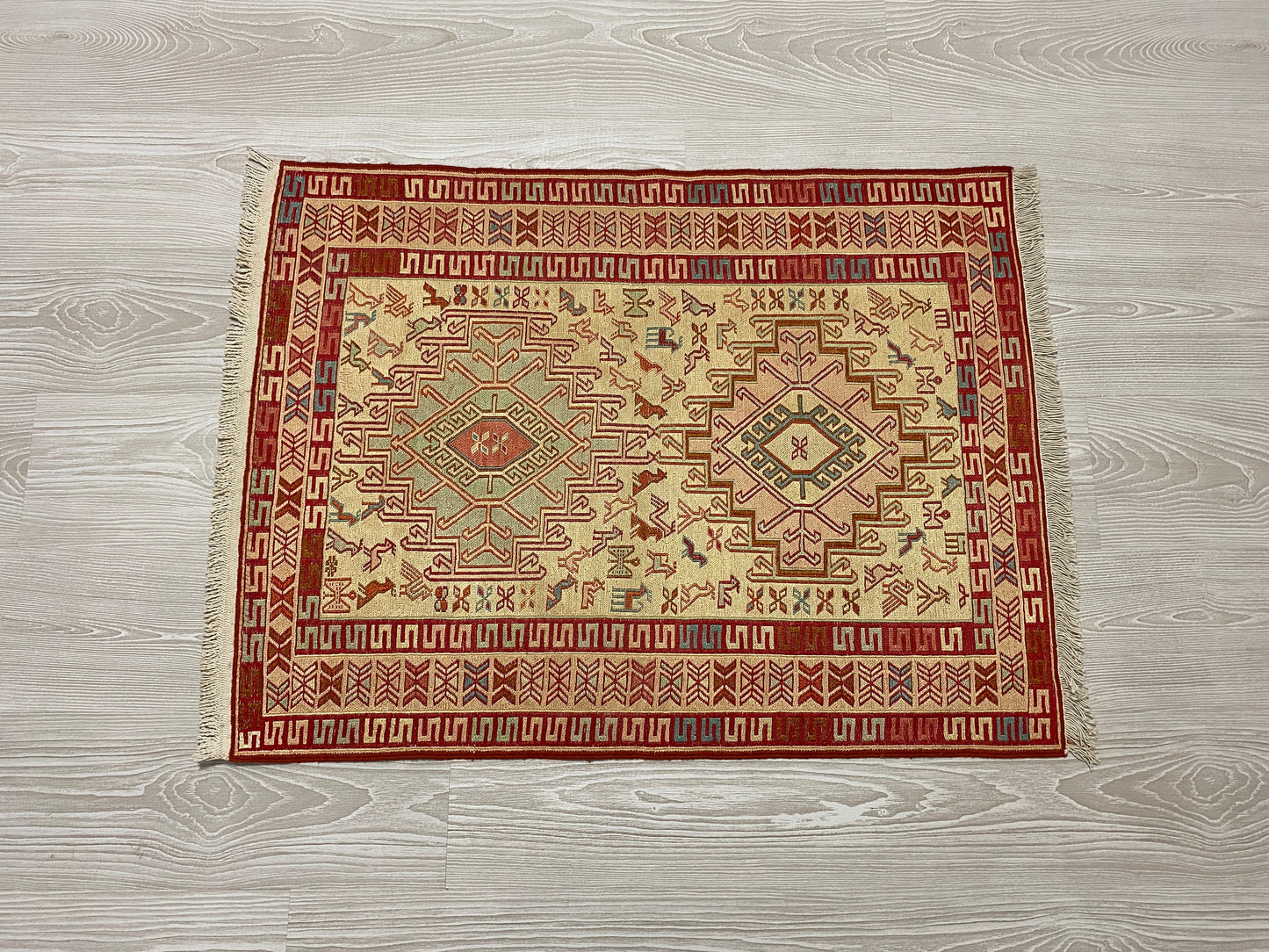 Tribal Silk Soumak Kilim Rug with Noah's Ark Design - Kilim Art Gallery