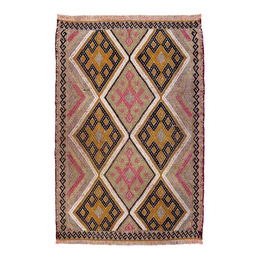 Small Bohemian Pink Cicim Kelim Rug