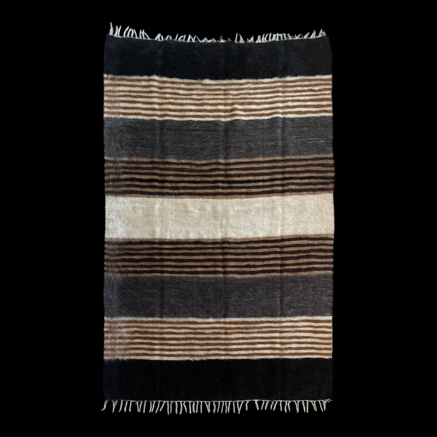 Vintage Striped Design Angora Mohair Siirt Blanket Kilim Rug