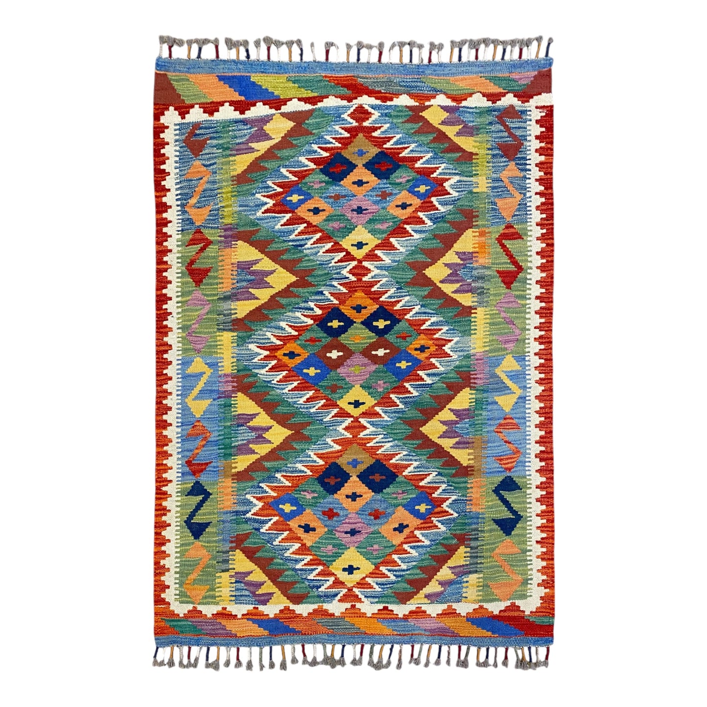 Best Quality Geometric Kilim Rug with Blue Green