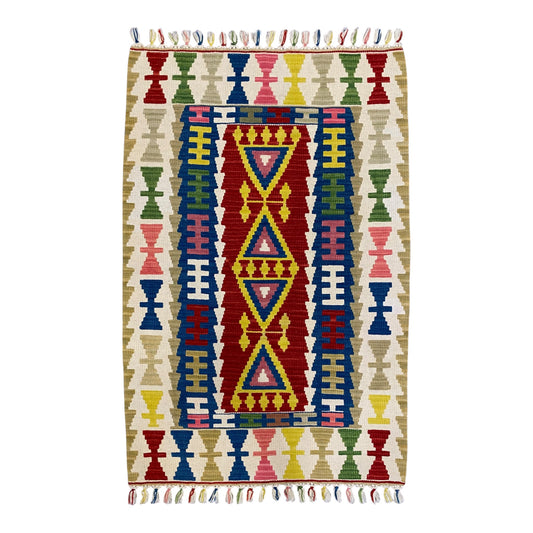 Colorful Wool Turkish Kayseri Kelim Rug