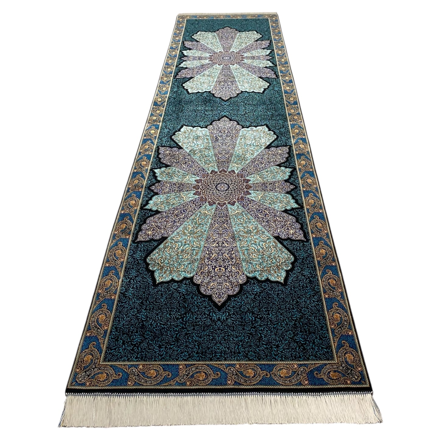 10 Ft Turquoise Blue Silk Runner Rug - Kilim Art Gallery