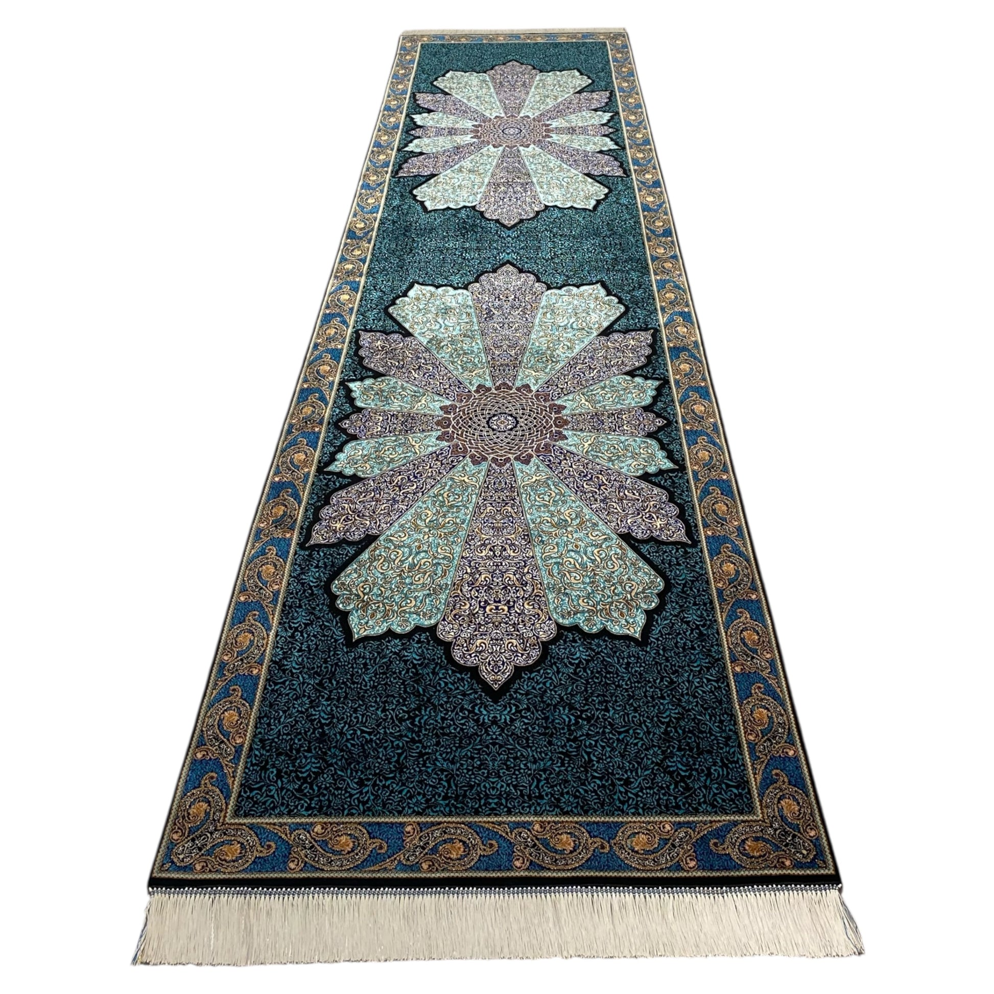 10 Ft Turquoise Blue Silk Runner Rug - Kilim Art Gallery