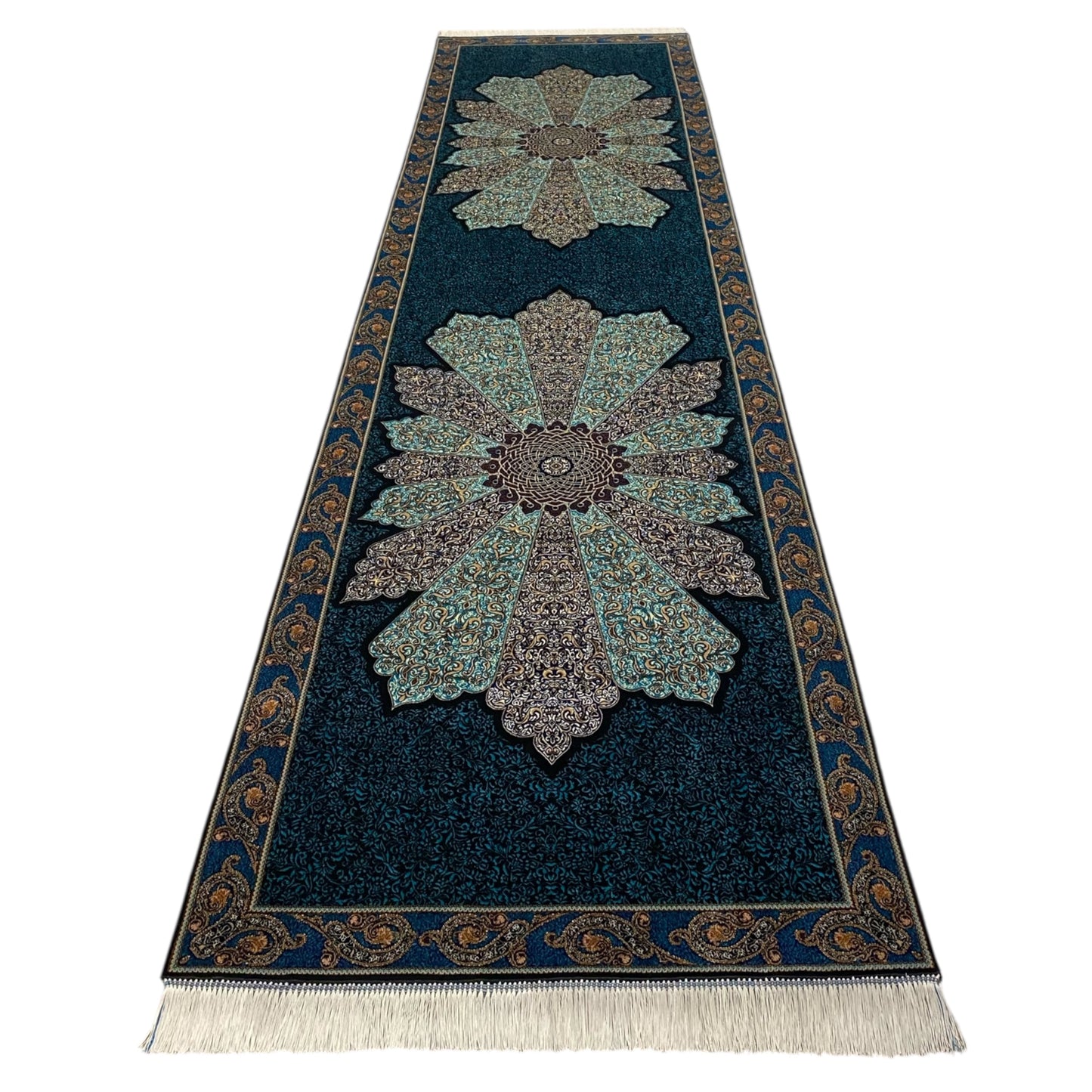 10 Ft Turquoise Blue Silk Runner Rug - Kilim Art Gallery