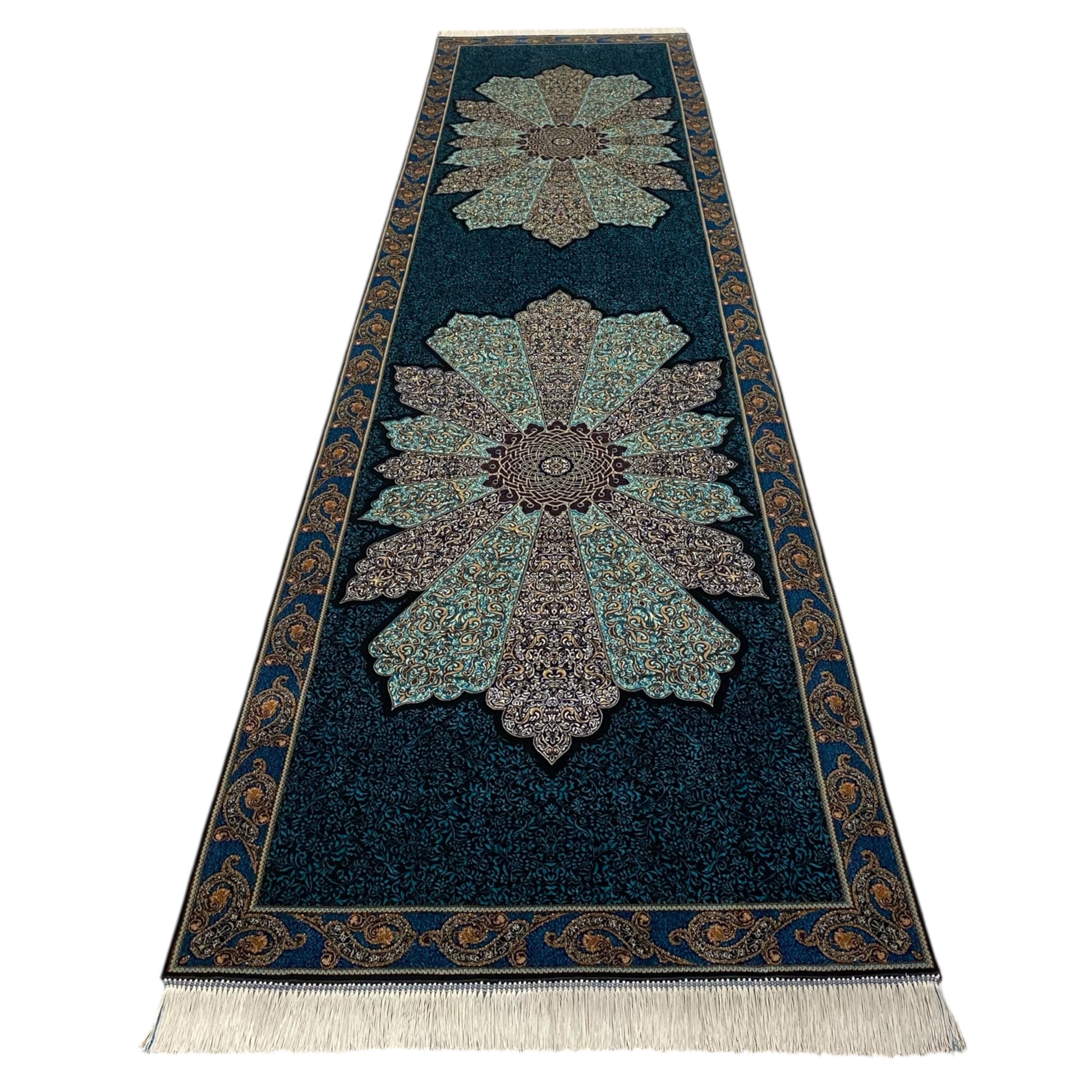 10 Ft Turquoise Blue Silk Runner Rug - Kilim Art Gallery
