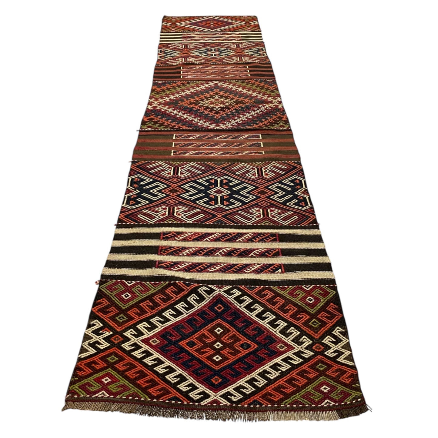 11' Ft Antique Malatya Arapgir Kilim Runner Cicim Rug - Kilim Art Gallery