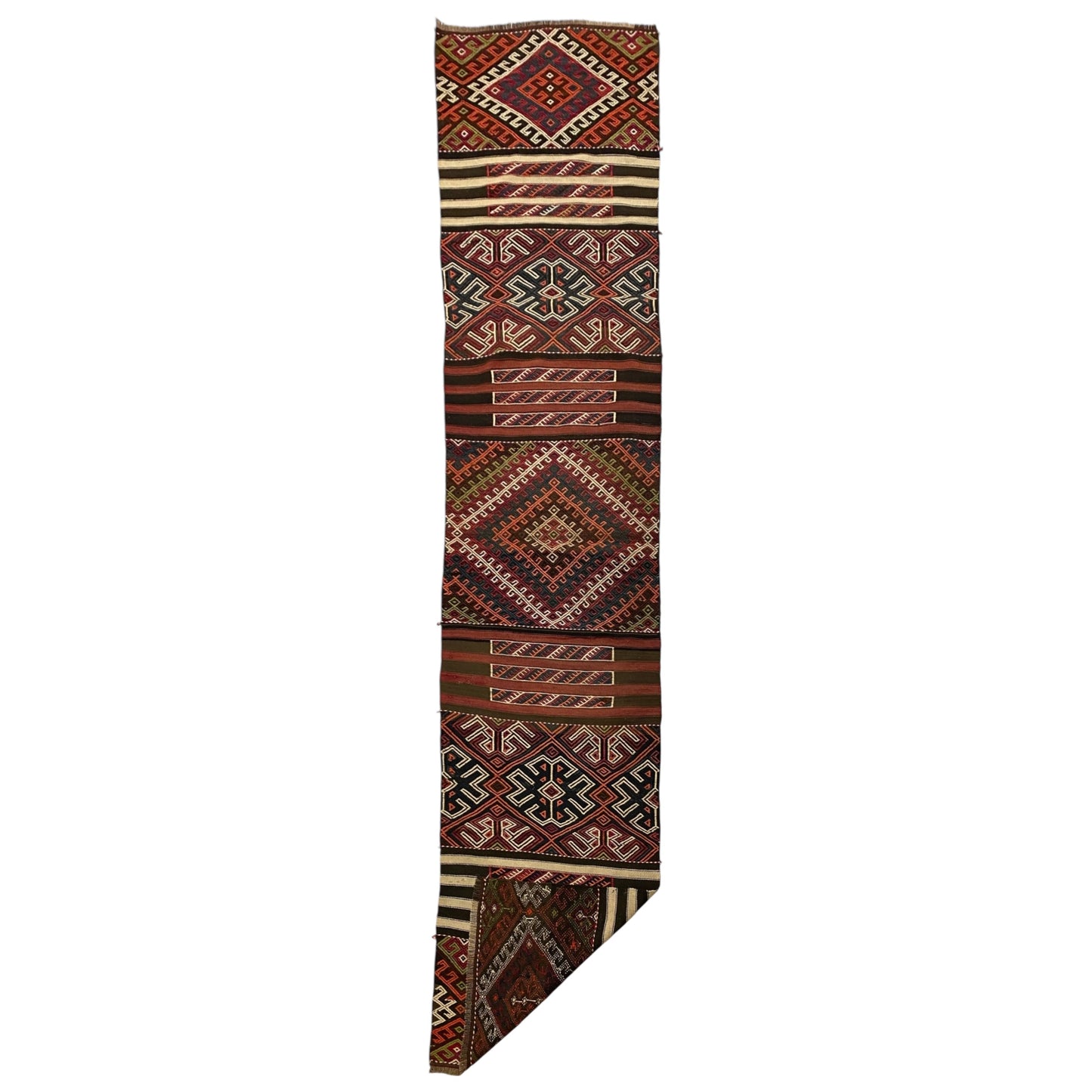 11' Ft Antique Malatya Arapgir Kilim Runner Cicim Rug - Kilim Art Gallery