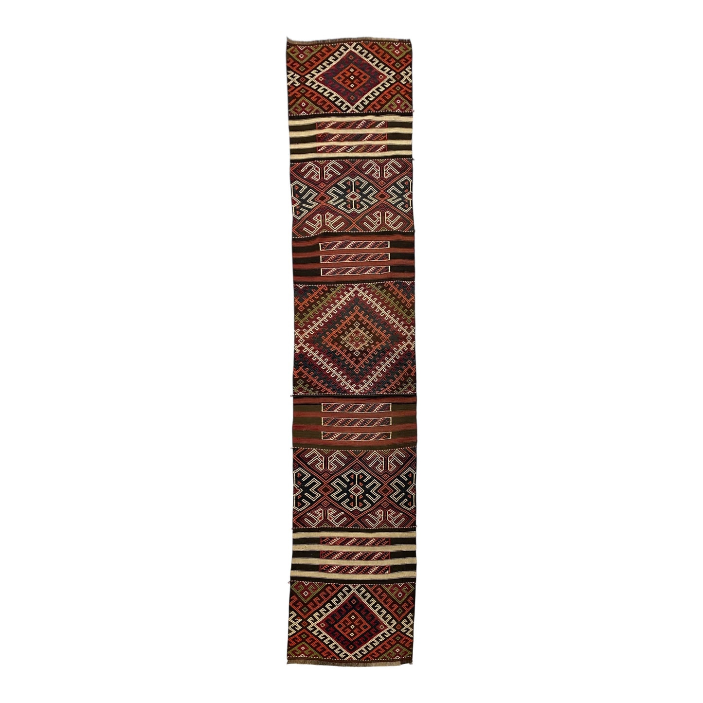 11' Ft Antique Malatya Arapgir Kilim Runner Cicim Rug - Kilim Art Gallery