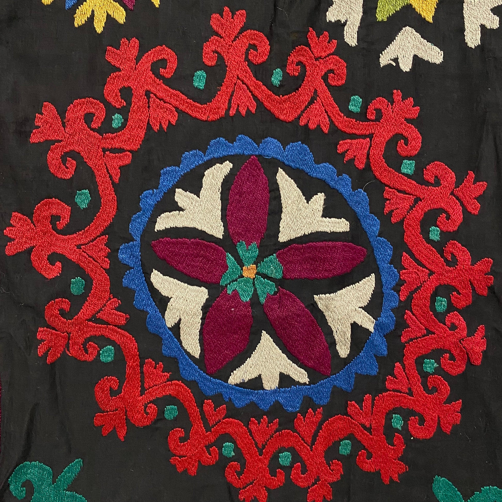 11' Ft Vintage Black Suzani Textile Runner Wall Hanging - Kilim Art Gallery
