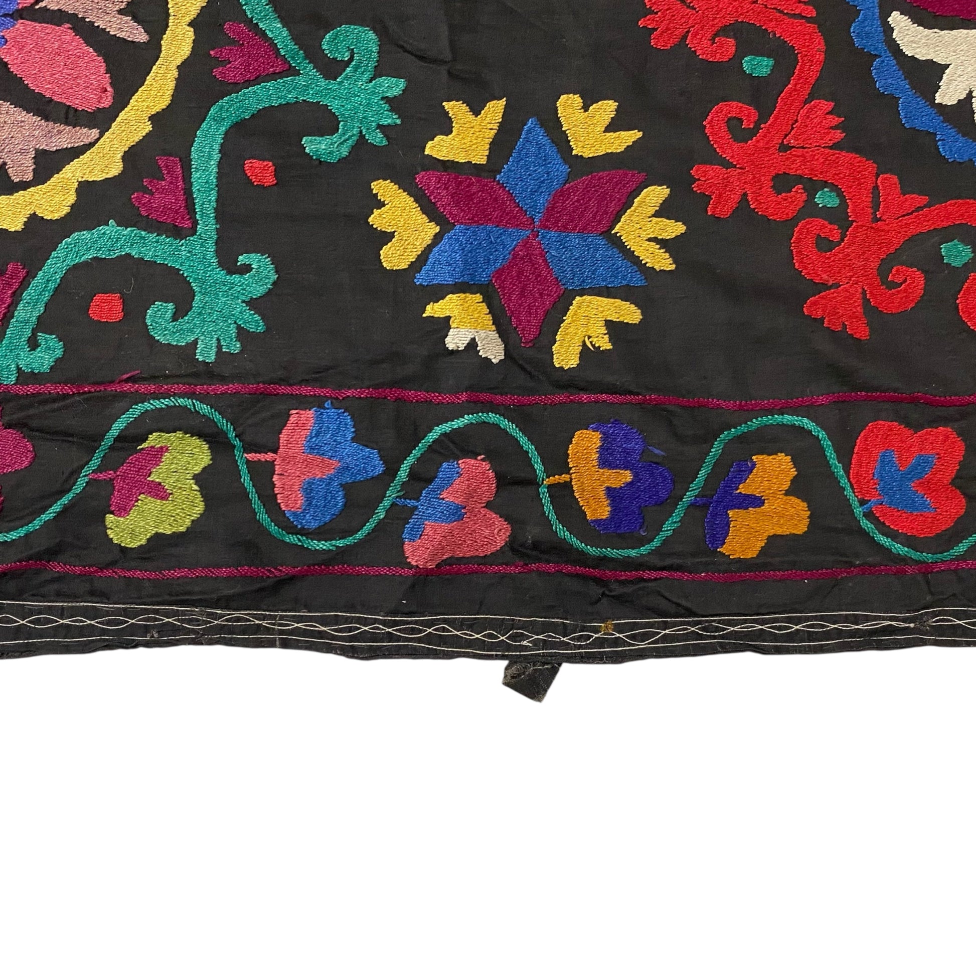 11' Ft Vintage Black Suzani Textile Runner Wall Hanging - Kilim Art Gallery