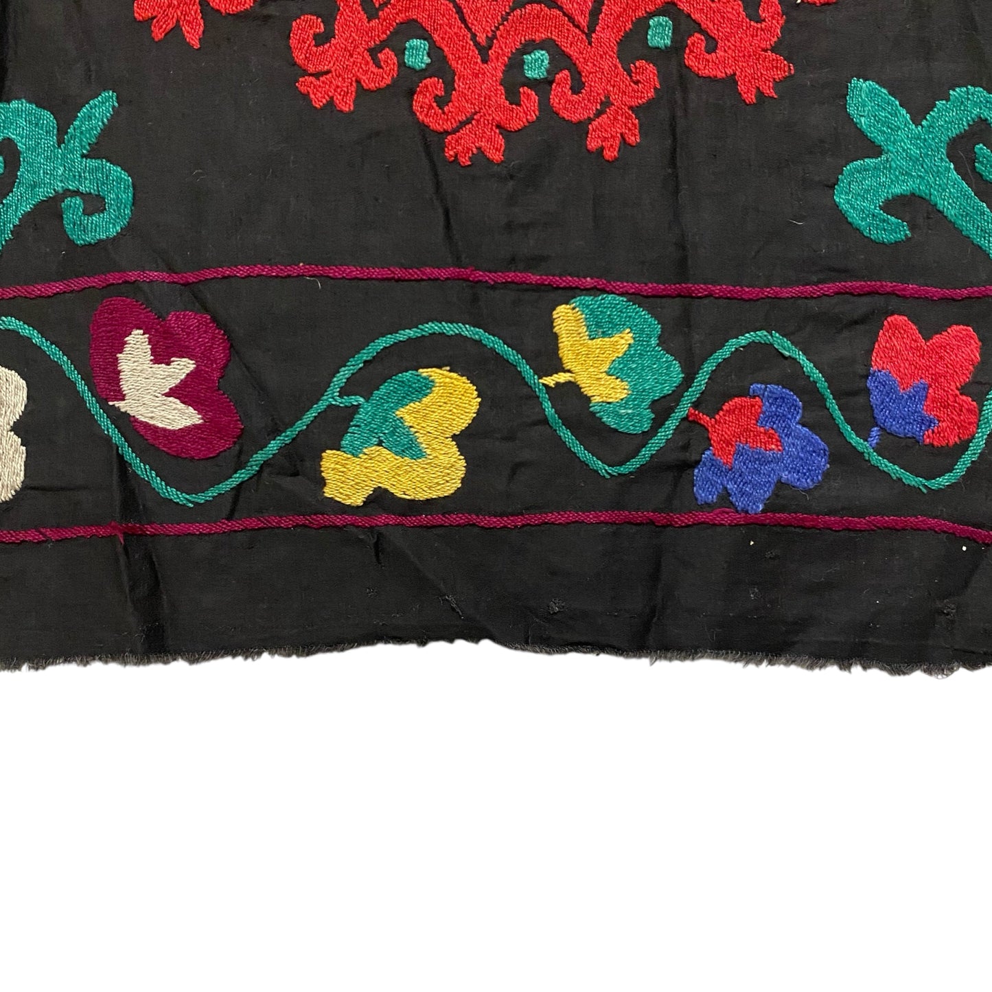 11' Ft Vintage Black Suzani Textile Runner Wall Hanging - Kilim Art Gallery