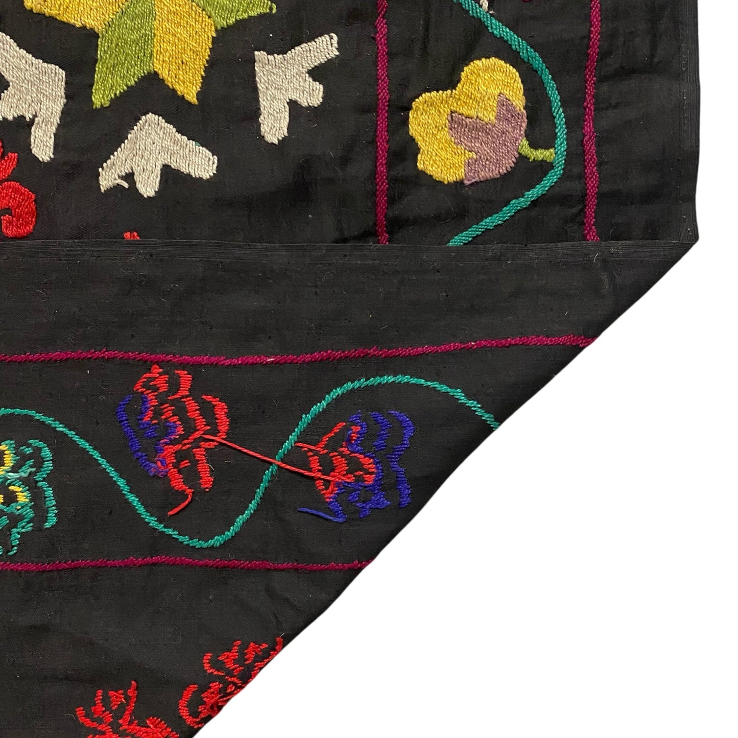 11' Ft Vintage Black Suzani Textile Runner Wall Hanging - Kilim Art Gallery