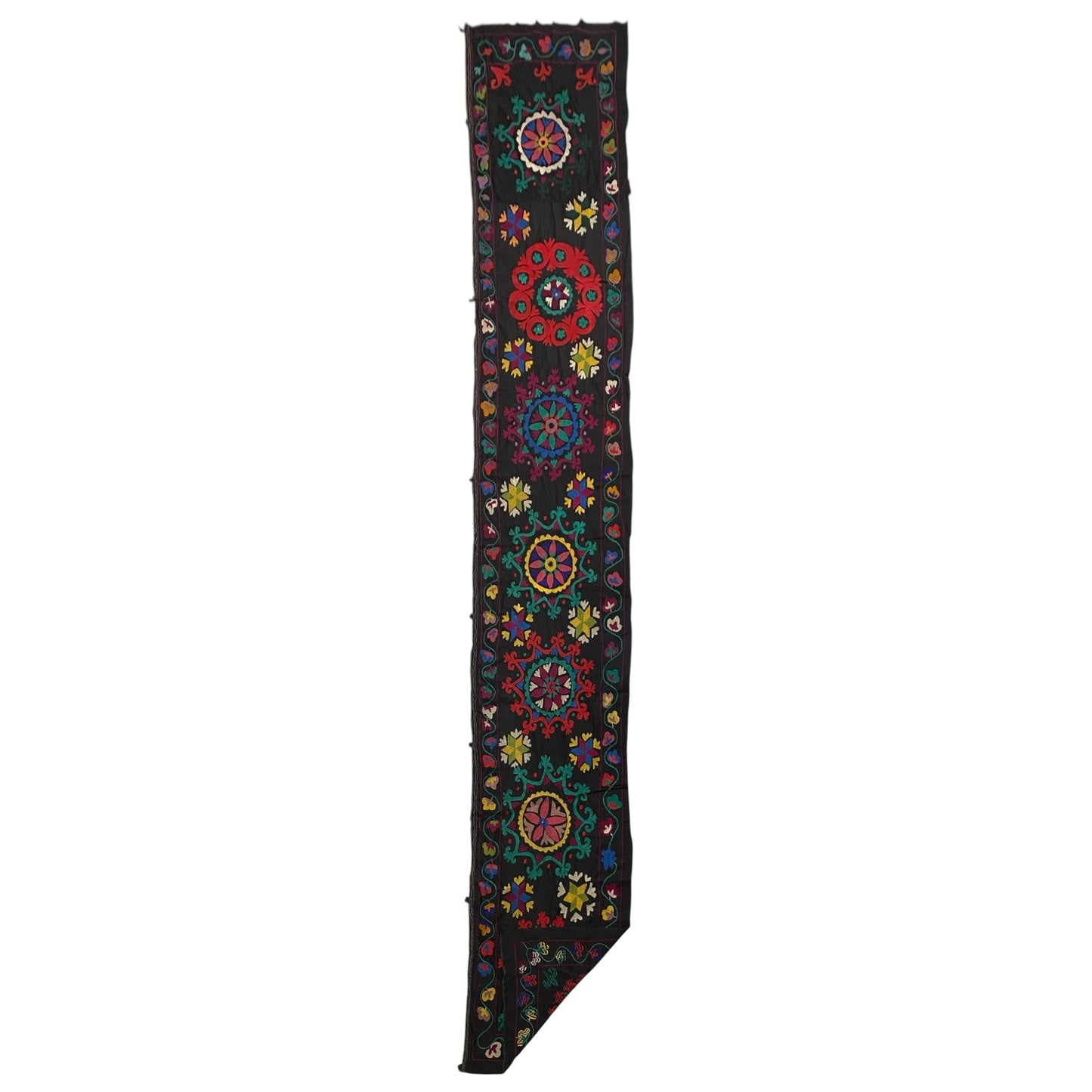 11' Ft Vintage Black Suzani Textile Runner Wall Hanging - Kilim Art Gallery