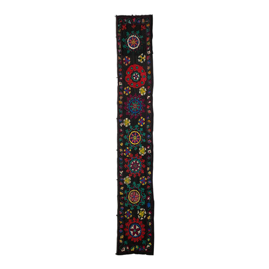 11' Ft Vintage Black Suzani Textile Runner Wall Hanging - Kilim Art Gallery