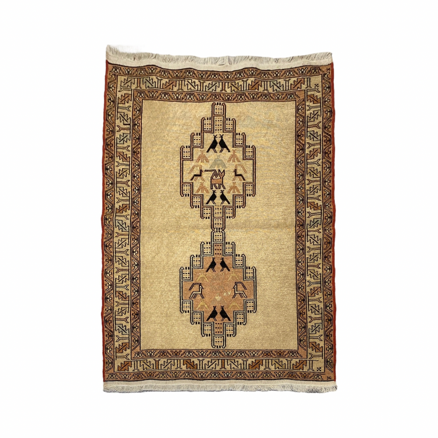 Pastel Color Small Silk Soumak Rug with Noah's Ark Design