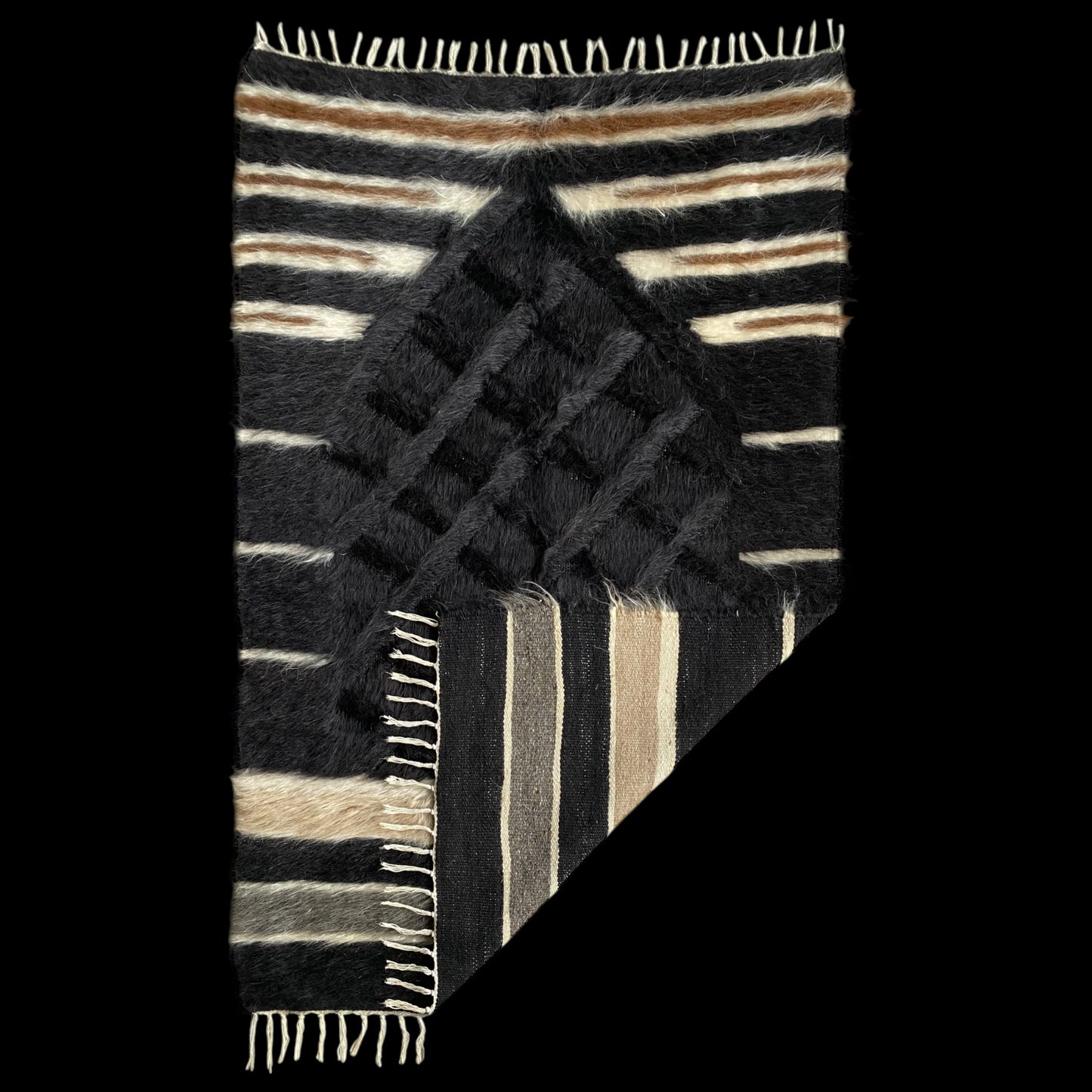 Black Angora Mohair Turkish Siirt Blanket Kilim Rug