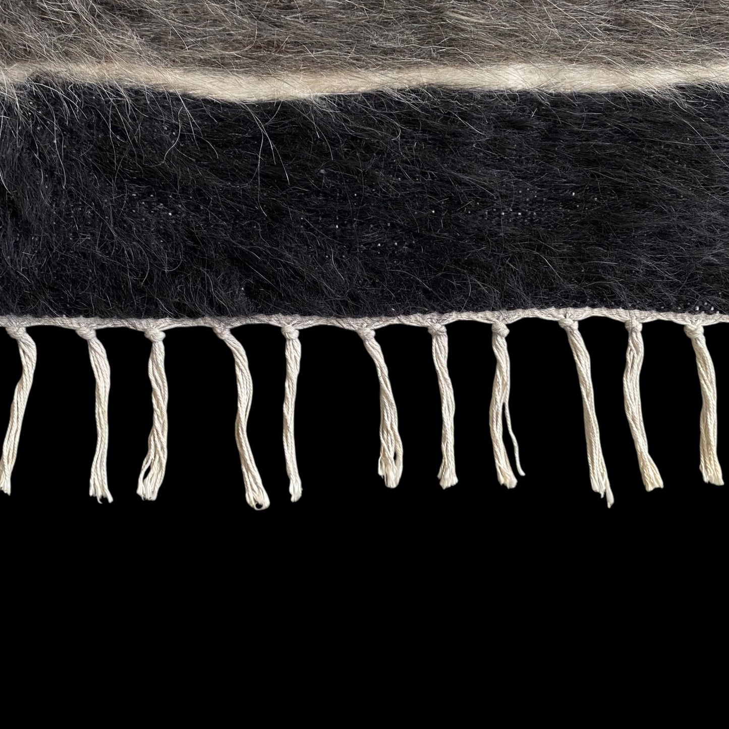 Black Angora Mohair Turkish Siirt Blanket Kilim Rug