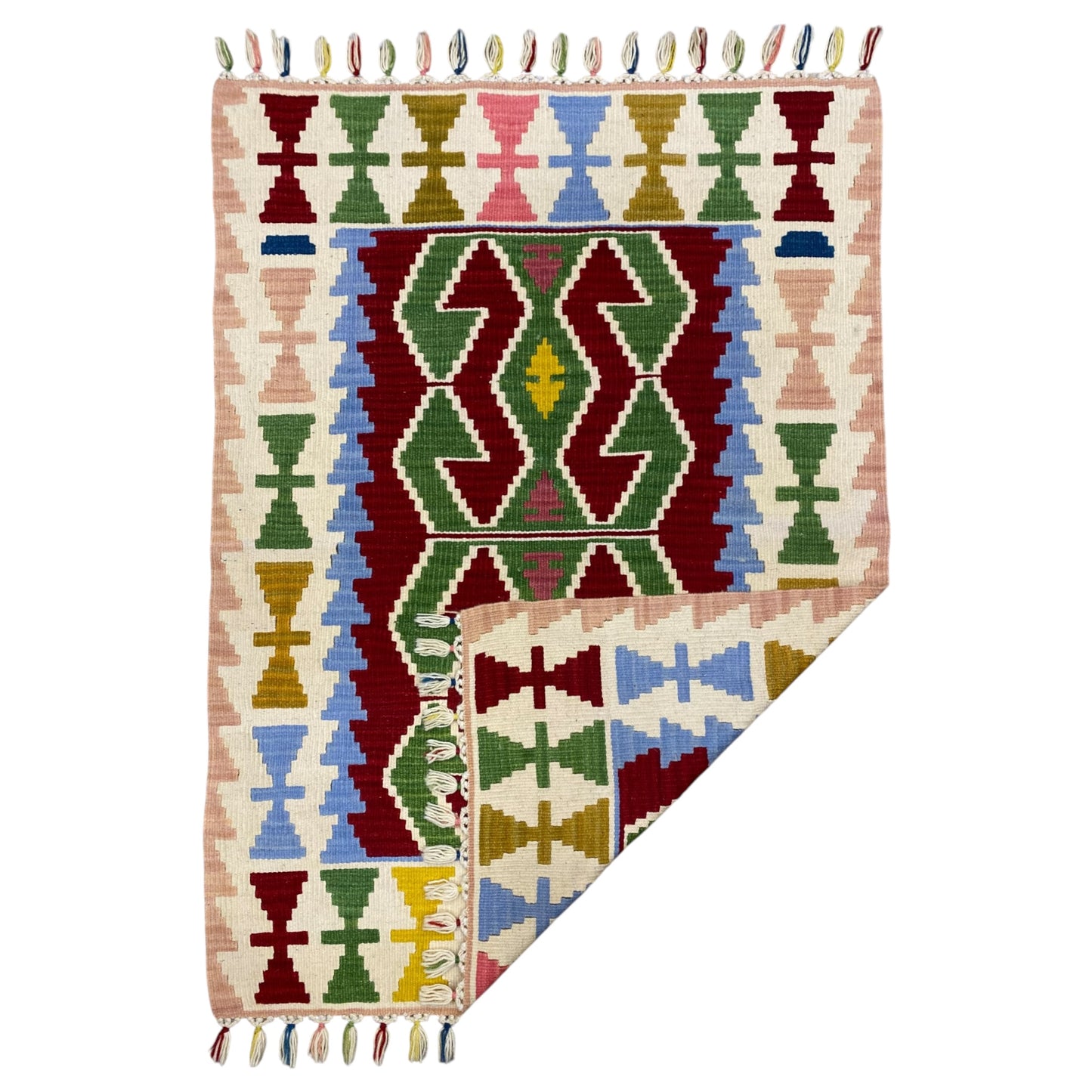 Green Hands on Hips Design Turkish Kayseri Kilim Rug 3'x4'