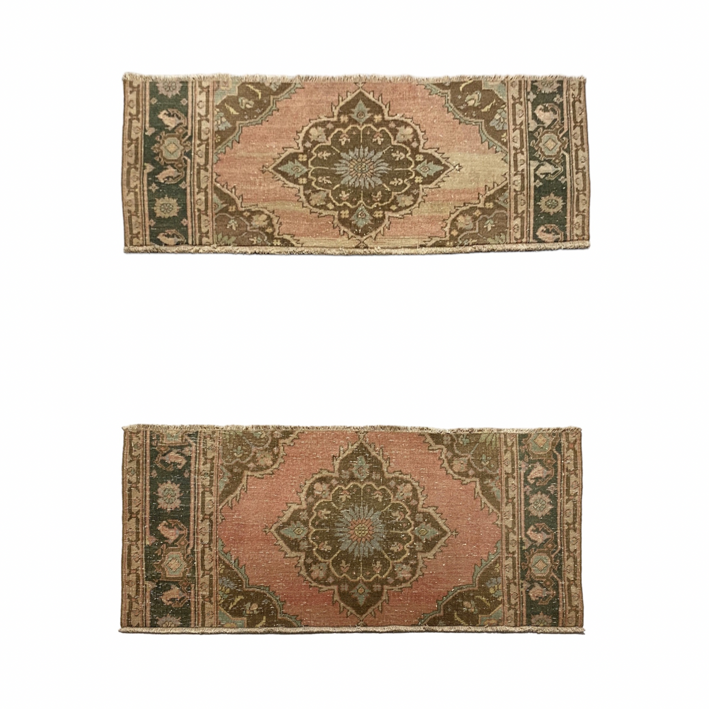 Twin Pair of Turkish Oushak Small Rugs Doormats Bath Mats